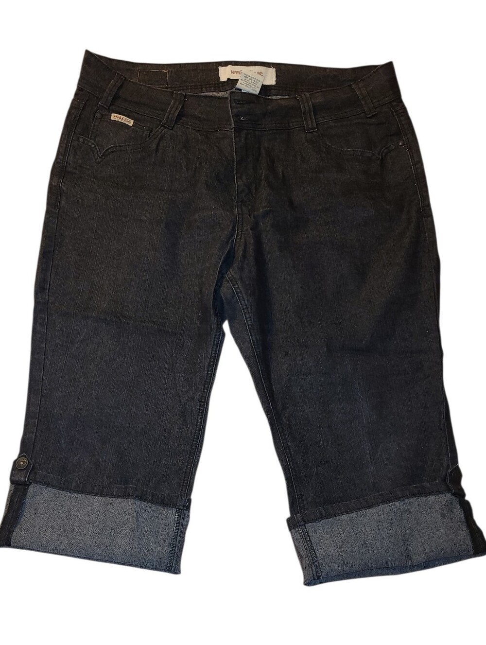 Hydraulic Cropped Capri Jeans with Turned Cuffs